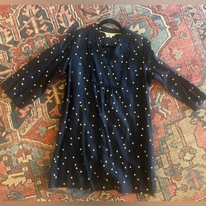 Boden Tunic/Coverup Linen Navy with Gold Dots Size 8US